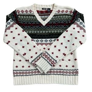 Tangents Women's‎ Vintage V-Neck Wool Blend Knit Fair Isle Sweater Size: Large